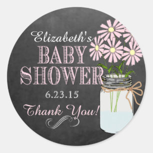 Chalkboard look Mason Jar Pink Flowers Baby shower Ronde Sticker