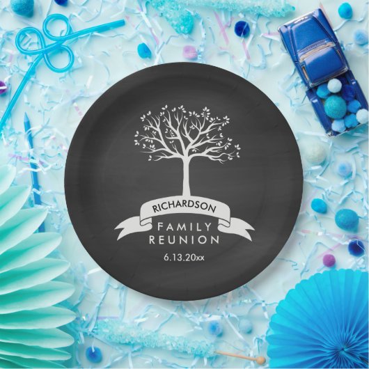 Chalkboard look met Tree Family Reunion Papieren Bordje (Feest)