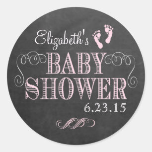 Chalkboard Look Roze Baby shower Ronde Sticker