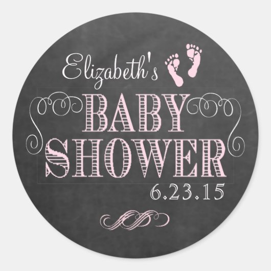Chalkboard Look Roze Baby shower Ronde Sticker (Voorkant)