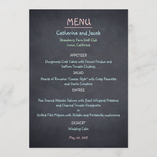 Chalkboard Look Wedding Menu Kaart (Voorkant)