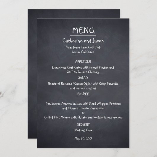 Chalkboard Look Wedding Menu Kaart (Voorkant / Achterkant)