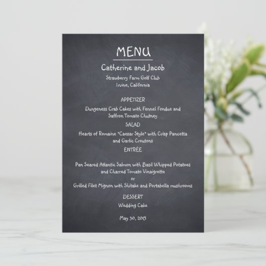 Chalkboard Look Wedding Menu Kaart (Staand voorkant)