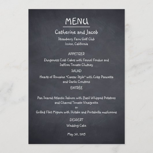 Chalkboard Look Wedding Menu Kaart (Voorkant)