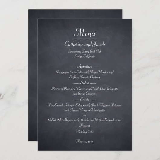 Chalkboard Look Wedding Menu Kaart (Voorkant / Achterkant)