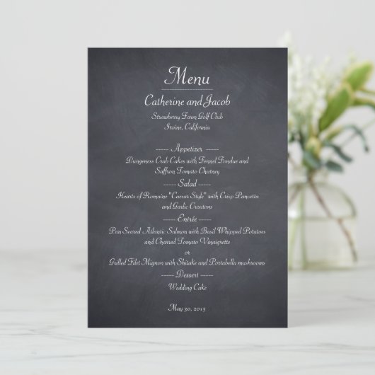 Chalkboard Look Wedding Menu Kaart (Staand voorkant)