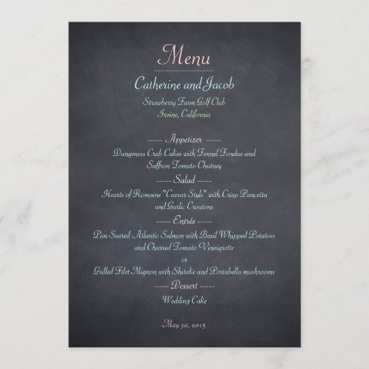 Chalkboard Look Wedding Menu Kaart (Voorkant)