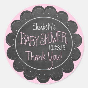 Chalkboard look Whimsical Pink Baby shower Favor Ronde Sticker