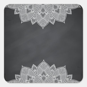 Chalkboard Lotus Flower Mandala Swirl Vierkante Sticker