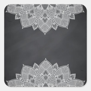 Chalkboard Lotus Flower Mandala Swirl Vierkante Sticker
