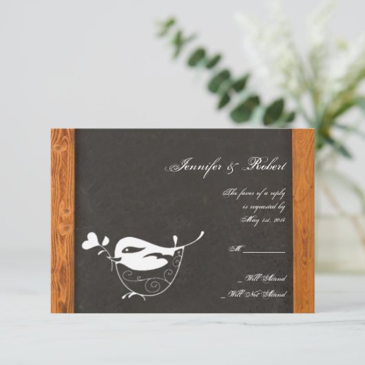 Chalkboard Love Bird Response Card RSVP Kaartje (Staand voorkant)