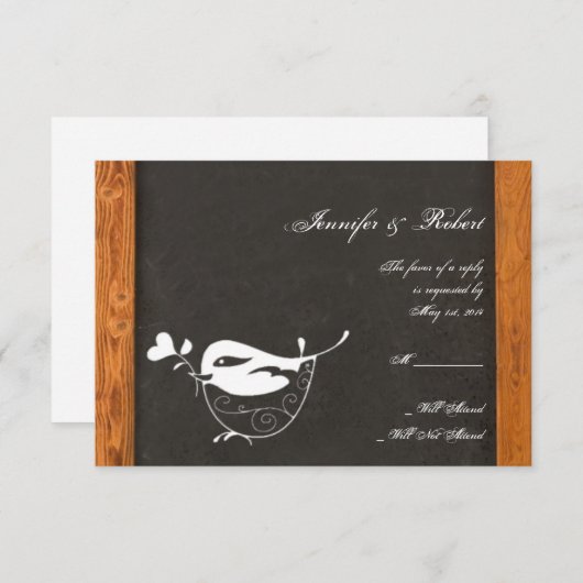Chalkboard Love Bird Response Card RSVP Kaartje (Voorkant / Achterkant)