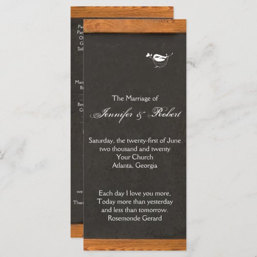 Chalkboard Love Bird Trouwprogramma Programmakaart (Voorkant / Achterkant)