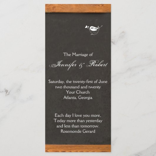 Chalkboard Love Bird Trouwprogramma Programmakaart (Voorkant)