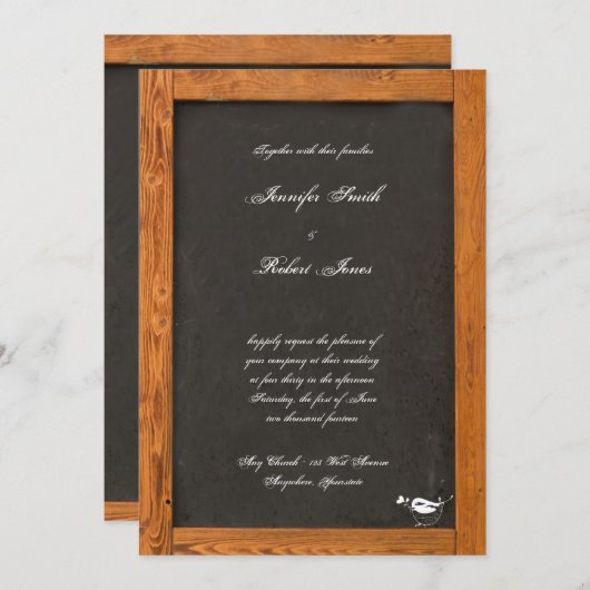 Chalkboard Love Bird Wedding Invitation Kaart (Voorkant / Achterkant)