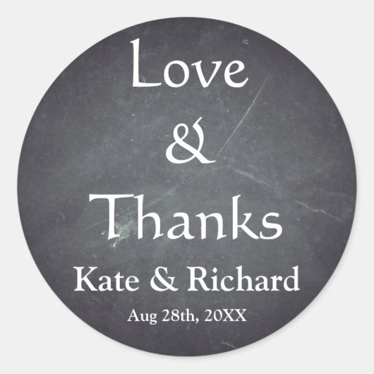  Chalkboard Love en Bedankt Favor Ronde Sticker (Voorkant)