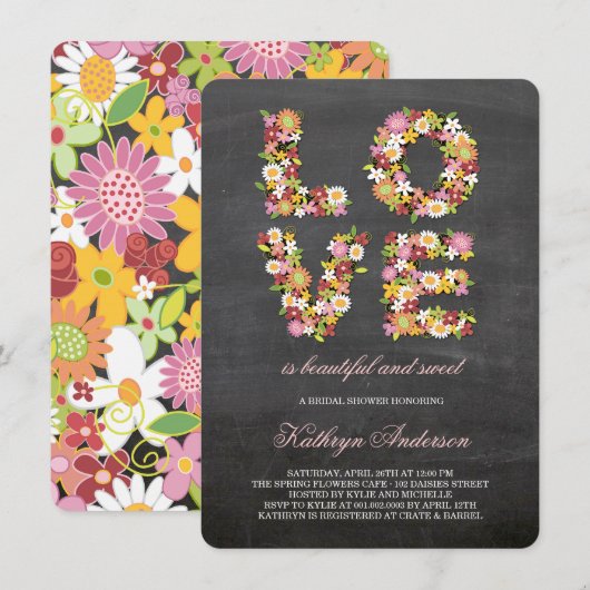 Chalkboard LOVE Flowers Bloom Vrijgezellenfeest In Kaart (Voorkant / Achterkant)