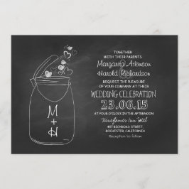 Chalkboard Love Hearts Mason Jar Wedding Kaart