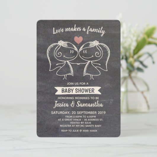 Chalkboard Love maakt een familie-LGBT-Baby shower Kaart (Staand voorkant)