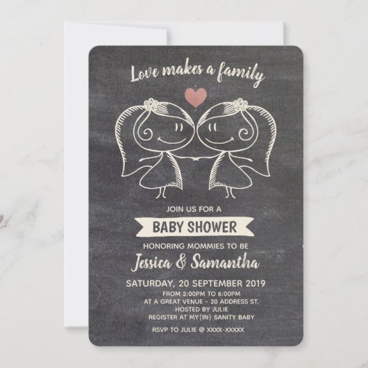 Chalkboard Love maakt een familie-LGBT-Baby shower Kaart (Voorkant)