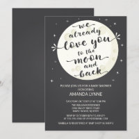 Chalkboard Love Moon & Back Baby shower Invite