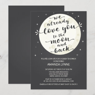 Chalkboard Love Moon & Back Baby shower Invite Kaart