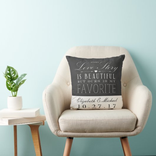 Chalkboard Love Story Wedding Jubileum Pillow Kussen (Stoel)