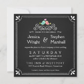 Chalkboard Lovebird Square Wedding Invitding Kaart (Voorkant)
