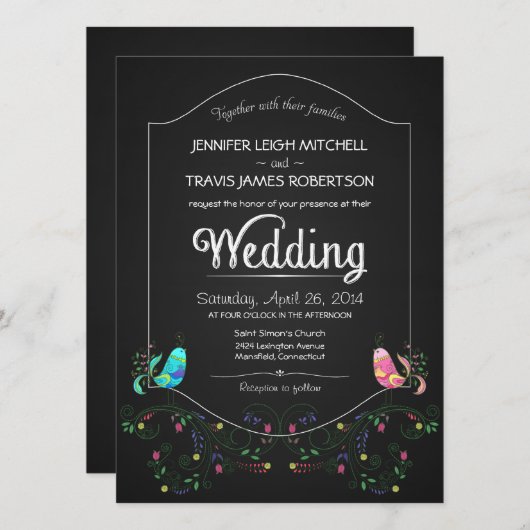 Chalkboard Lovebird Wedding Invitting Kaart (Voorkant / Achterkant)