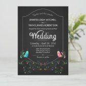 Chalkboard Lovebird Wedding Invitting Kaart (Staand voorkant)