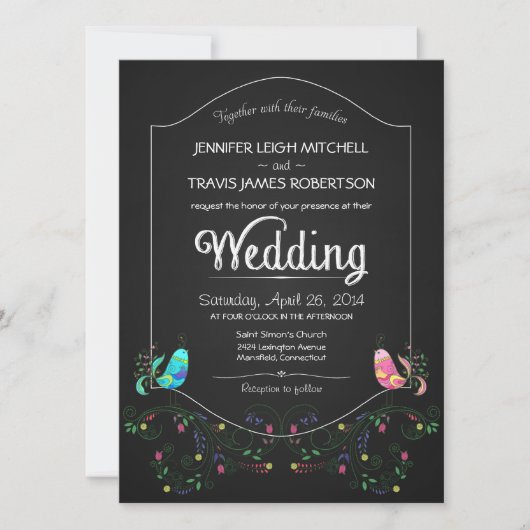 Chalkboard Lovebird Wedding Invitting Kaart (Voorkant)
