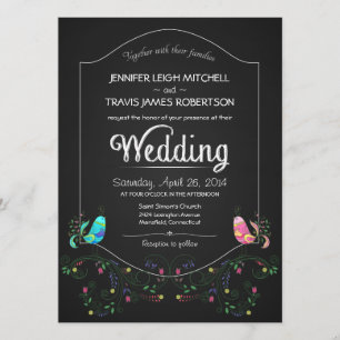 Chalkboard Lovebird Wedding Invitting Kaart