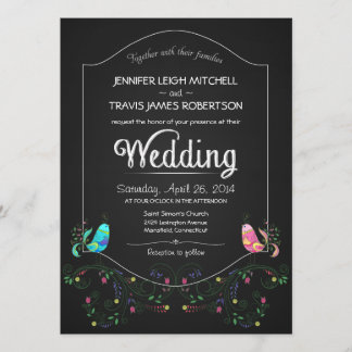 Chalkboard Lovebird Wedding Invitting Kaart