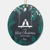 Chalkboard Lovevogels Ons eerste kerstfeest samen Keramisch Ornament (Links)