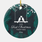 Chalkboard Lovevogels Ons eerste kerstfeest samen Keramisch Ornament (Achterkant)