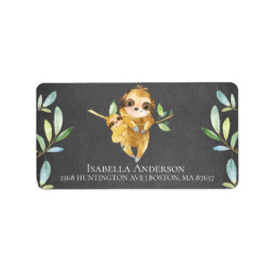 Chalkboard luiaard Baby Boy Douche Adreslabel Etiket