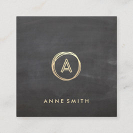 Chalkboard Luxe Gold Circle Modern Monogram Vierkante Visitekaartje
