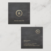 Chalkboard Luxe Gold Circle Modern Monogram Vierkante Visitekaartje (Voorkant / Achterkant)