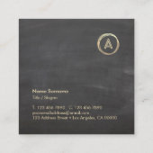 Chalkboard Luxe Gold Circle Modern Monogram Vierkante Visitekaartje (Achterkant)