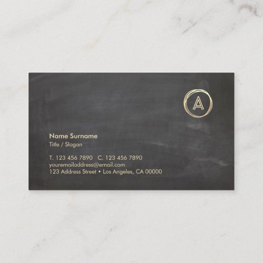 Chalkboard Luxe Gold Circle Modern Monogram Visitekaartje (Achterkant)