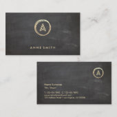 Chalkboard Luxe Gold Circle Modern Monogram Visitekaartje (Voorkant / Achterkant)