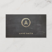 Chalkboard Luxe Gold Circle Modern Monogram Visitekaartje (Voorkant)