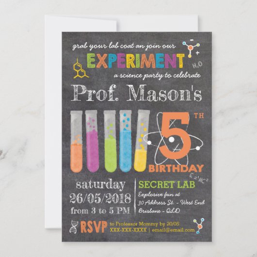 Chalkboard Mad Science Party Birthday Kaart (Voorkant)