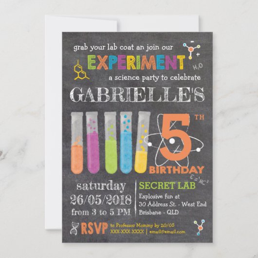 Chalkboard Mad Science Party Birthday Kaart (Voorkant)