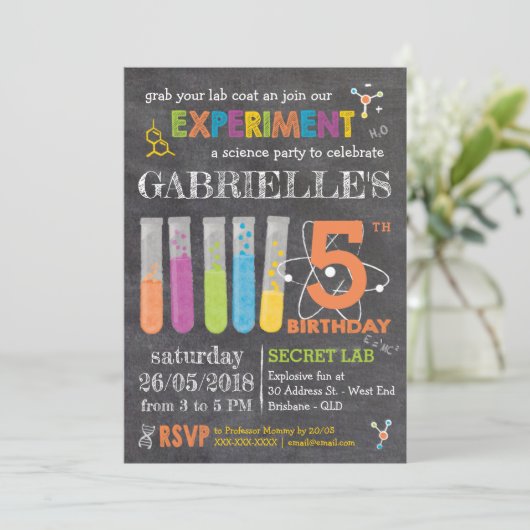 Chalkboard Mad Science Party Birthday Kaart (Staand voorkant)