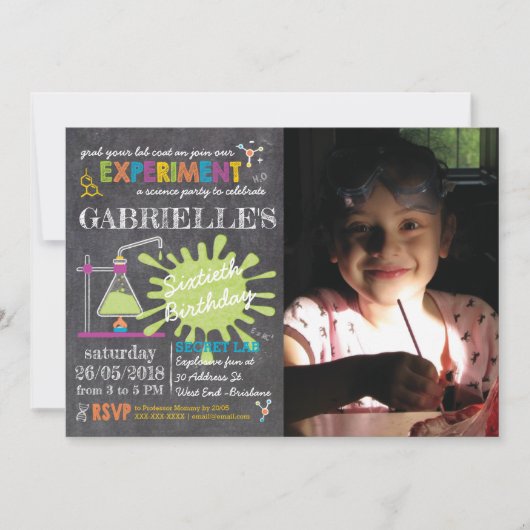 Chalkboard Mad Science Party Birthday Kaart (Voorkant)