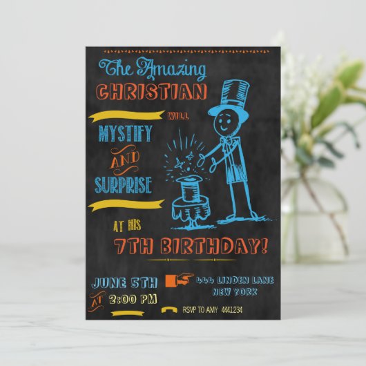 Chalkboard Magicische Partij Uitnodigingen (Staand voorkant)