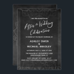 Chalkboard & Mandala After Wedding Celebration Kaart<br><div class="desc">Deze verfijnde maar rustige trouwreceptiekaart is voorzien van een getextureerd achtergronds afbeelding met een subtiele witte mandala. Ze zijn aan de rand van zowel de boven- als de onderkant van de voorkant geplaatst, en er staat ook een volledig, gecentreerd mandala op de achterkant van de kaart. Ik heb een casual...</div>