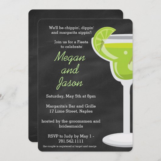 Chalkboard Margarita Party Invitation - Chalk Back Kaart (Voorkant / Achterkant)