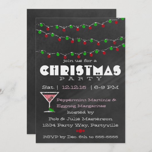 Chalkboard Martini Kerst Uitnodigingen (Voorkant / Achterkant)